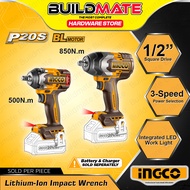 BUILDMATE Ingco 20V Brushless Lithium-Ion Cordless Impact Wrench 300NM - 850NM Automotive Torque Wre