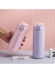 1pc 420ML/14.2oz Vacuum Insulated Tumbler With Straw, Pea Car Mug, Stainless Steel Double Wall Bottl