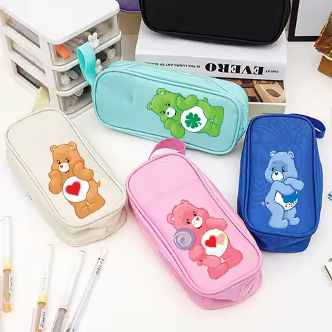 Cute Care Bears Pencil Bags New Student School Pen Case Women Travel Organizer Makeup Bag Kids Anime