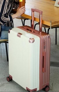全城熱賣 - 撞色行李箱拉鏈旅行箱24吋（前米色後玫瑰金配玫瑰金包角）