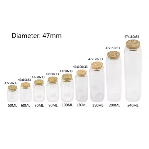 6pcs 50ml/60ml/80ml/90ml/100ml/120ml/150ml/200ml/240ml Glass Bottles With Corks Jars Vials Heatproof