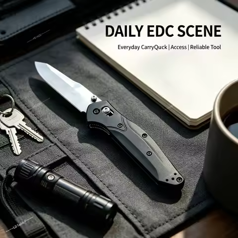 BM 940 Black Folding Knife with D2 Blade, Nylon Fiber Handle. Essential for Outdoor Camping. Compact