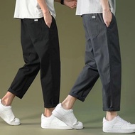 Pants Men Spring Autumn Style Straight 9-point Pants Hong Kong Style Solid Color Casual Pants All-ma