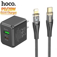 Bộ sạc nhanh 20w 2 cổng usb và type c HOCO Củ sạc kèm dây trong suốt PD20W dùng cho iphone 11 12 13