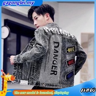 Ready Stock jaket jeans lelaki bomber jacket Spring and Autumn denim mens Korean version of slim embroidered trend hands