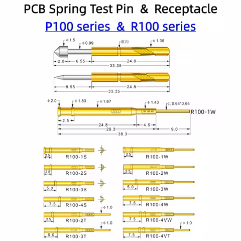 P100 Series Nickel Plated Brass Spring Test Probe Test Pin Pogo Pin Electric Detection Needle PCB Te