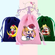 【 Spot Goods 】 Sailor Moon Cute Bundle Pocket Girls' Item Storage Bag Children's Fashion Cartoon Short Fur Drawstring Bag Christmas Gift