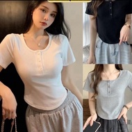 A27p Women's 3KHUY maternity t-shirt with U neck, short-sleeved crop top, size under 53kg