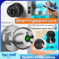 【Free Gift】TUYA APP Stainless Steel Cylindrical Door Lock Smart Door Handle Fingerprint/Key Entry Door Lock with Handle