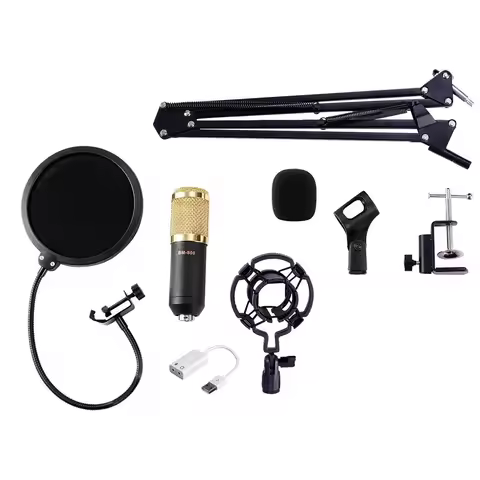 Bm-800 Studio Broadcasting Recording Condenser Microphone Black Gold Shock Mount Phone Stand Noise F
