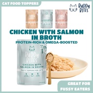 [New!] Buddy Bites - Complete & Balanced Cat Food Toppers Treat - Chicken with Salmon in Broth 70g