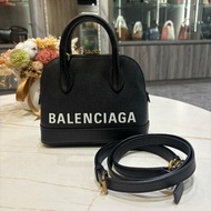 BALENCIAGA XXS 壓紋小牛皮手提/斜背貝殼包(黑色)