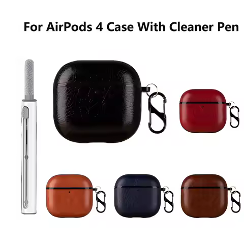 Leather PU Case For AirPods 4 4th ANC 2024 Cover With Cleaner Pen Headphone Wireless Charging Box Fo