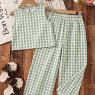 2pcs/Set Young Girl Ditsy Floral Sleeveless Top & Loose Casual Pants Set Kids Two Pieces Outfit Girl