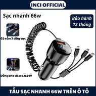 5-in-1 car fast charger DS-222, 66w car fast charger with 2 usb heads, type C with integrated 3 supp