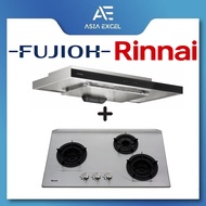 FUJIOH FR-MS2390R 90CM SLIMLINE HOOD WITH TOUCH CONTROL + RINNAI RB-3SI 3 BURNER INNER FLAME STAINLESS STEEL GAS HOB