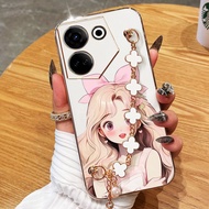 VRQR Phone Case for Tecno Camon 20 Pro 4G 5G Ck6n Ck7n CK8n Elegant Girl with Four Clover Bracelet P
