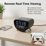 WiFi6 Camera 4K UHD 5-in-1 Multifunctional Wireless Charger Clock Alarm Room Thermometer Remote View