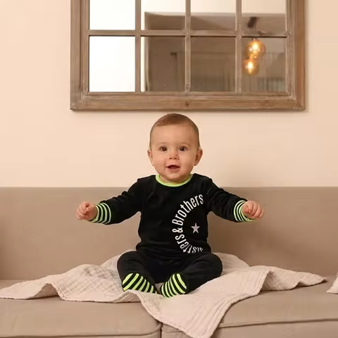 Children's Matching Clothes Set Siblings Black Velour Letters Print Boy And Girl Autumn Winter Comfo