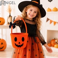 NIGEL Pumpkin Candy Bucket, Halloween Theme Woven Handheld Treat Basket, Halloween Decoration Cotton