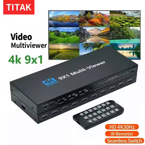 4K 4x1 9x1 HDMI Quad Multiviewer 4 9 Screen 9x1 Seamless Switch 9 In 1 out with Remote for Camera Mo