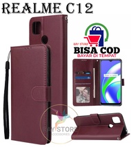 REALME C12 (2020) FLIP LEATHER CASE PREMIUM-FLIP WALLET CASE KULIT UNTUK REALME C12 (2020) - CASING