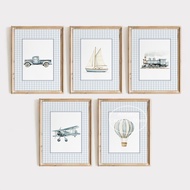 Vintage Travel Transportation Hot Air Balloon Boat Plane Train Nordic Poster Canvas Painting Wall Pi