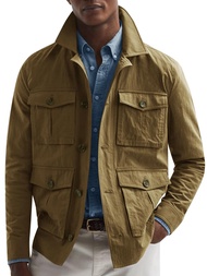 Mens Lightweight Safari Jacket Casual Button Up Jacket Windproof Work Coat with Pockets