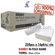 RABBIT M-FOLD HAND TOWEL - 22cm x 21cm - 250pcs x 16 pkts/ ctn - 100 % virgin pulp - paper towel / m