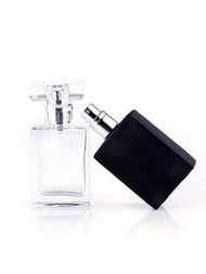 2入組透明和黑色30ml玻璃可裝香水瓶，方形便攜香水噴霧瓶，適合旅行使用