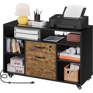 File Cabinet Filing Cabinets With Socket Usb Charging Port 2 Drawers Lateral Printer Stand For Lette