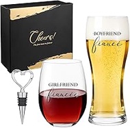 AW BRIDAL Engaged Wine Glasses and Beer Mugs Set, Fiance and Fiancee Gifts for Newlyweds, 2025 Engag