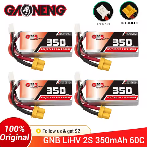 GNB 2S 350mAh 60C 7.4V LiPo Battery PH2.0/XT30 for 1:28 RC WLtoys K969 K989 Cars Tiny FPV Whoop Dron