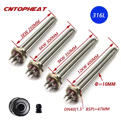 SUS316L Corrosion Resistant DN40 Immersion Water Heating Element 220V/380v Thick 10mm Tubular Boiler