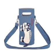 Kusuguru Japan 保溫保冷杯袋 單肩斜背包 內層鋁箔 立體尾巴 藍
