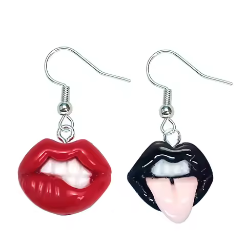 Gothic Witch Black Red Lips Dangle Earrings For Women Girls Creative Acylic Asymmetric Earrings Jewe