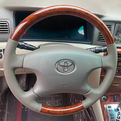 DIY grey Genuine Leather car Steering Wheel Cover For Toyota Land Cruiser Prado 120 Land Cruiser 200