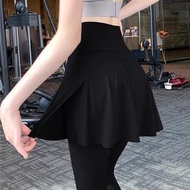 全城熱賣 - 鯊魚褲假兩件運動長褲女高腰屁簾跑步健身瑜伽褲裙加絨冬季打底褲(平行進口)