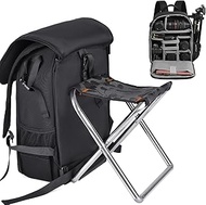 Camera Backpack Bag for DSLR/SLR Mirrorless Camera Waterproof, with Folding Stool, Shoulder Bags, Camera Case for Sony Canon Nikon Camera and Lens Tripod Accessories (Large, 7.0 Black)