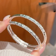 GANGZHENGSHENG | Engraved Auspicious Silver Bracelet 9999 Pure Silver