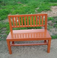 Sukthongแพร่ ม้านั่งยาวไม้สัก 100*40สูง45 ซม.ที่พิงสูง 60 ซม.เก้าอี้ยาว เก้าอี้รับแขกหลังระแนง สีสักน้ำตาลส้มเคลือบเงากันน้ำกันรอย SUKP-311