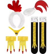 6-Pack Rooster Costume Accessories Set, Comb Headband, Rooster Tail, Beak Nose Mask, Chicken Feet Co