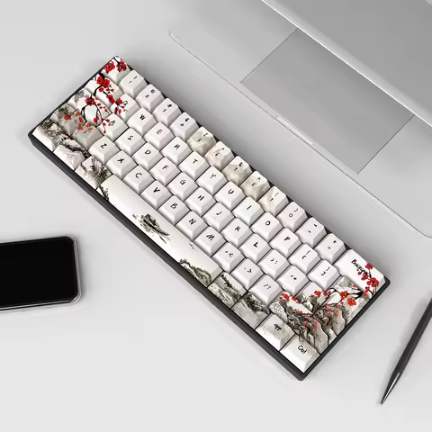 German French Spain ISO Dye Sub Keycaps Plum Blossom 80 Keys Cherry Profile Keycap For QWERTZ AZERTY