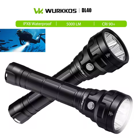 Wurkkos DL40 5000LM Ultra-bright Diving Flashlight IPX8 Waterproof Torch 90CRI LH351D LED*4 for Divi
