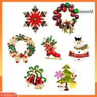 [oneworld]Christmas Brooch Wreath Christmas Tree Snowman Decor Snowflake Decor Colorful Rhinestone Exquisite New Year Gift Sweater Coat Decor Jewelry