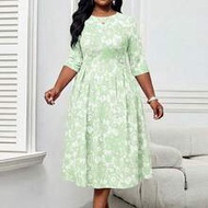 Spring And Summer Elegant Commuting Office Colorful Knitted Round Neck Flared Three Quarter Length S