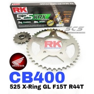 RK Sprocket Set Honda CB400 1999-2016 525 KRX X-Ring Black Gold Chain Rantai Hitam Emas CB 400 CB Ac