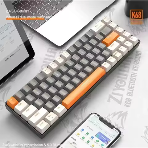 Free Wolf K68 Keyboard Bluetooth Wireless Dual-Mode Customized Color Blocking Game Hot Swappable Lap