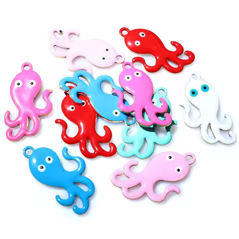 10pcs 28x15mm Enamel Octopus Charms Pendant Stainless Steel DIY Jewelry Making Accessories Findings 
