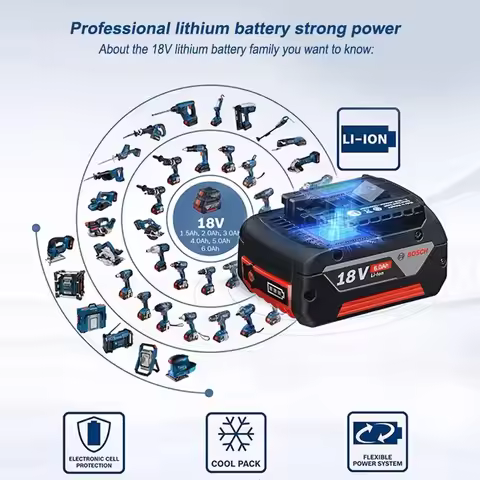 Bosch 18V Batterij 100% Origineel Bosch 18V Batterij 6000mAh, Draadloos Gereedschap Accu BAT609 BAT6